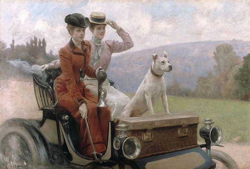 Julius LeBlanc Stewart Les Dames Goldsmith au bois de Boulogne en 1897 sur une voiturette oil painting picture